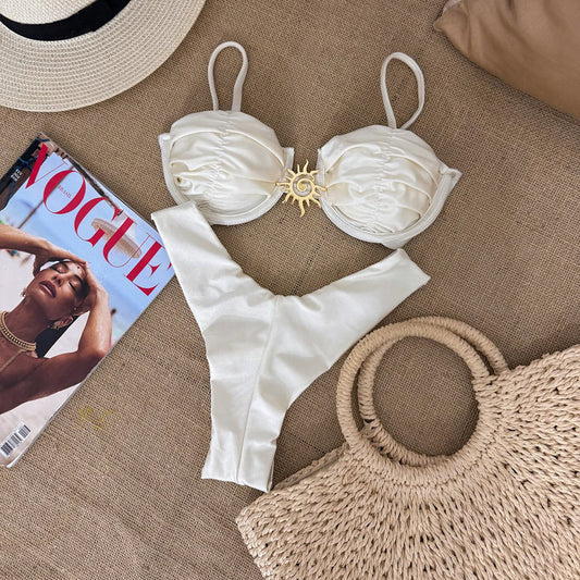 Solid Color Push Up Bikini Two Piece Swimsuit for Women | noém