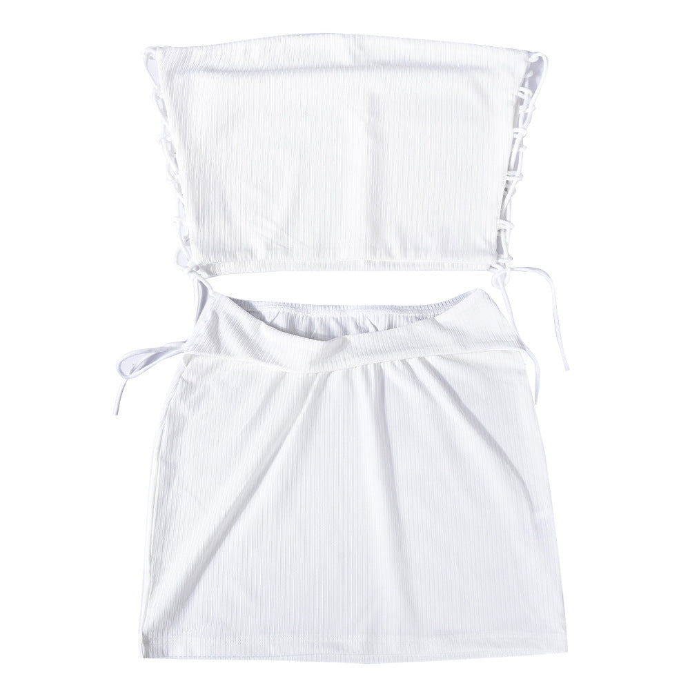 Womens Two Piece Set | Strapless Tank Top Mini Skirt with Stylish Rope Detail | noémi