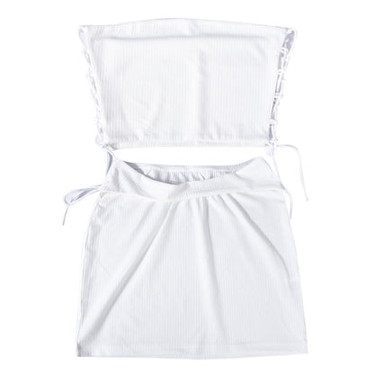 Womens Two Piece Set | Strapless Tank Top Mini Skirt with Stylish Rope Detail | noémi