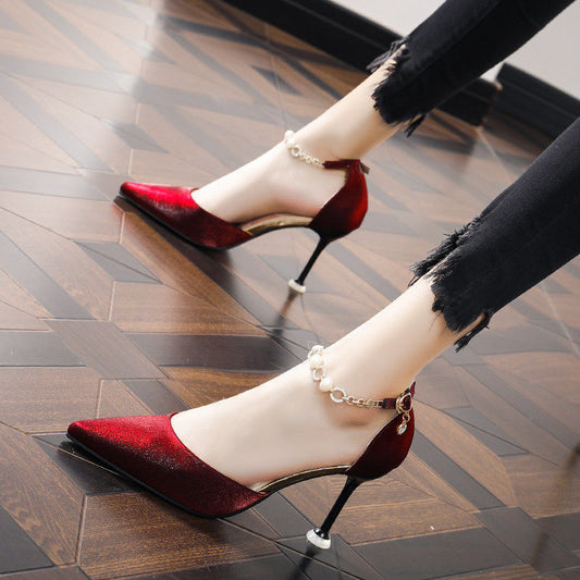Stiletto Heels for Women | Glitter Pointed Toe Pumps with Ankle Strap | noémi