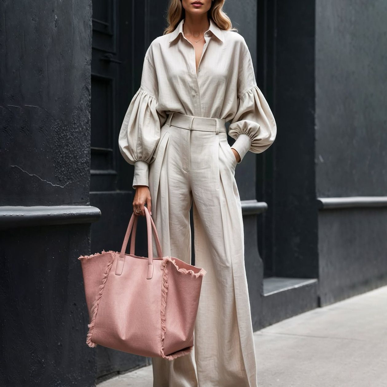 2 Piece Cotton Linen Set | Long Sleeve Shirt & Wide Leg Pants | noémi