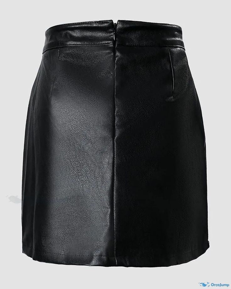 Faux Leather Mini Skirt | Beaded Detail, Zipper Back | noémi