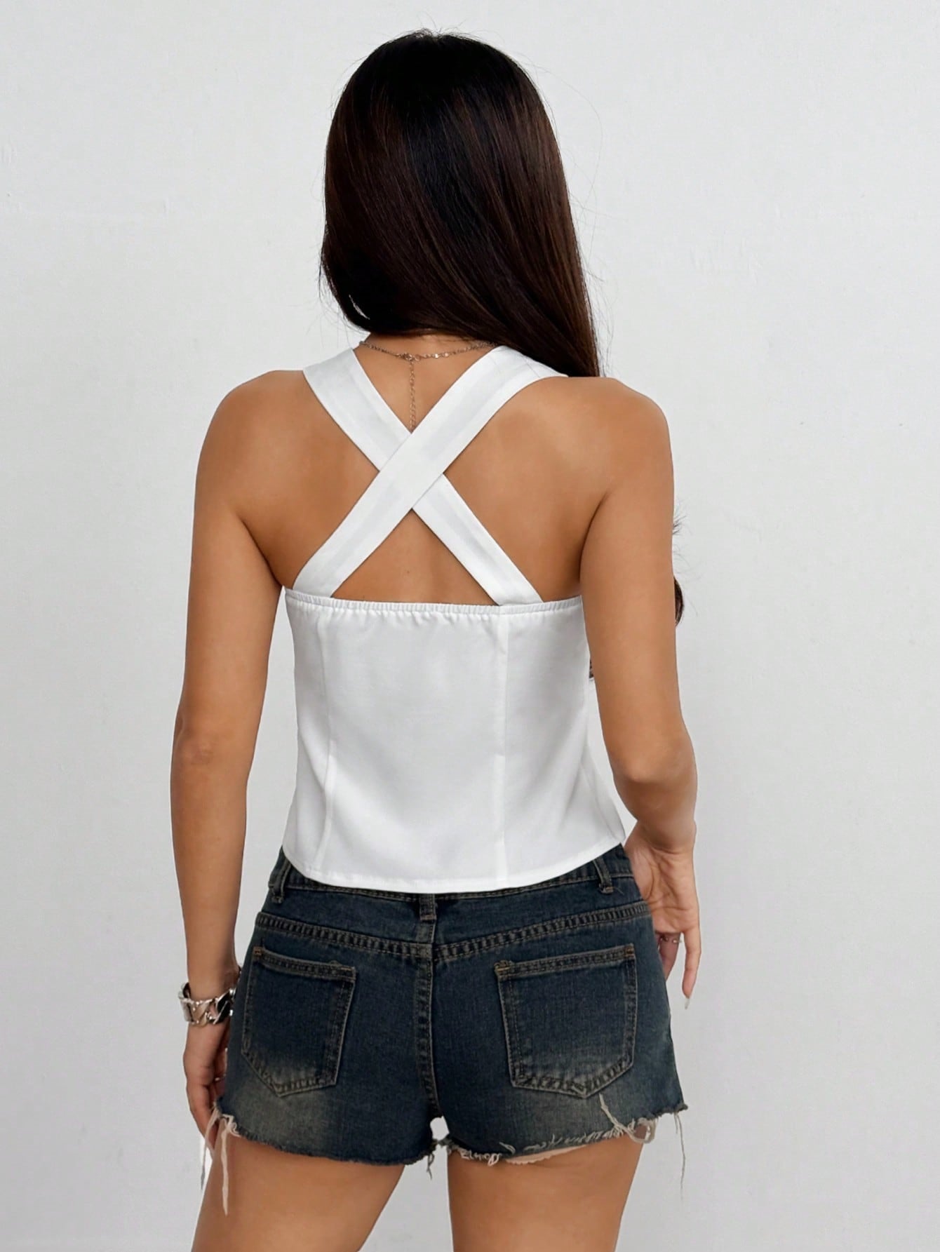 White Sling Vest | Cropped Bandage Top with Tie Detail | noémi