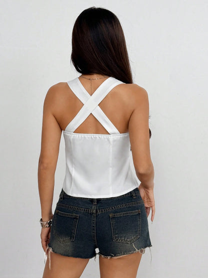 White Sling Vest | Cropped Bandage Top with Tie Detail | noémi