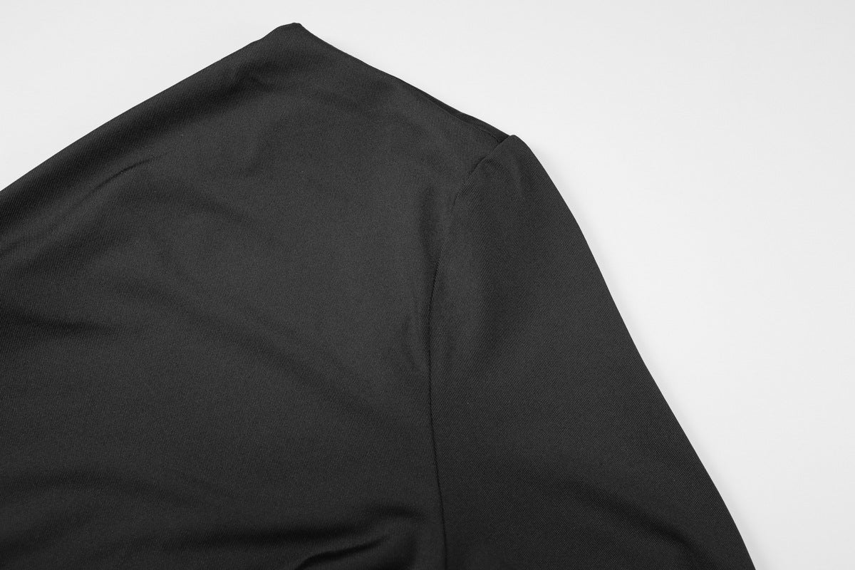 One Shoulder Black Maxi Dress with High Slit | noémi