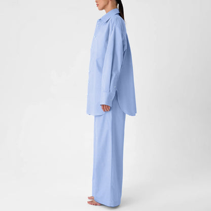 Striped Shirt Set for Women | Loose Collared Cardigan & WidenLeg Trousers | noémi