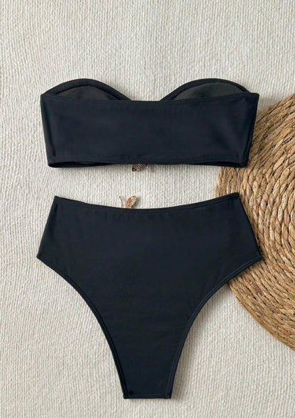 Tube Top Split Swimsuit with Solid Color Fabric Design | noémi