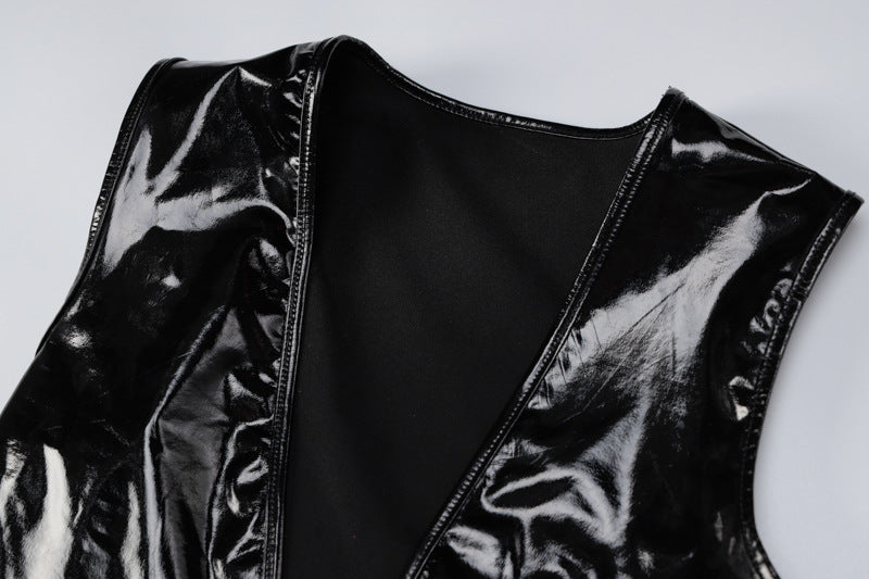 Deep VFaux Leather Sheath Dress Sleeveless Bodycon for Women | noémi