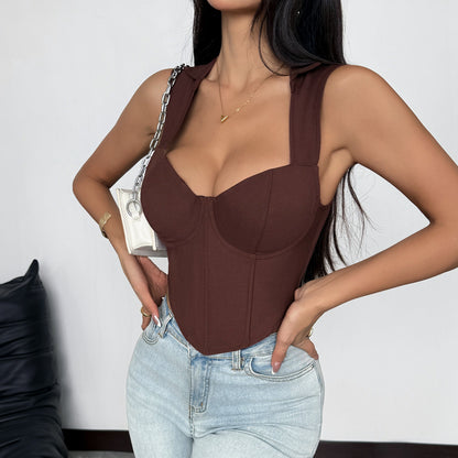 Steel Boning Corset Top | Backless Scissors Collar & Tight Fit Vest | noémi