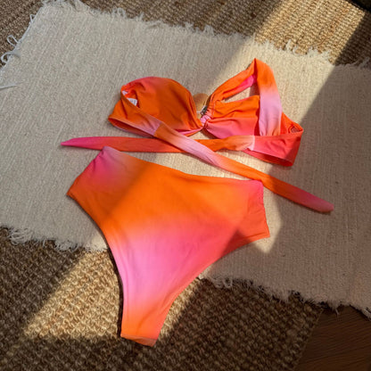 Gradient Print Corsage High Waist Split Bikini Swimwear for Women | noémi