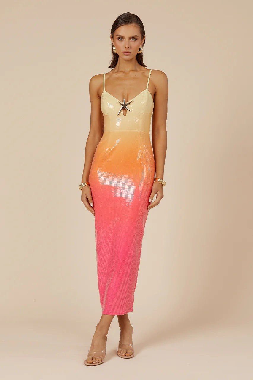 Womens Gradient Bodycon Midi Dress | Spaghetti Straps | noémi