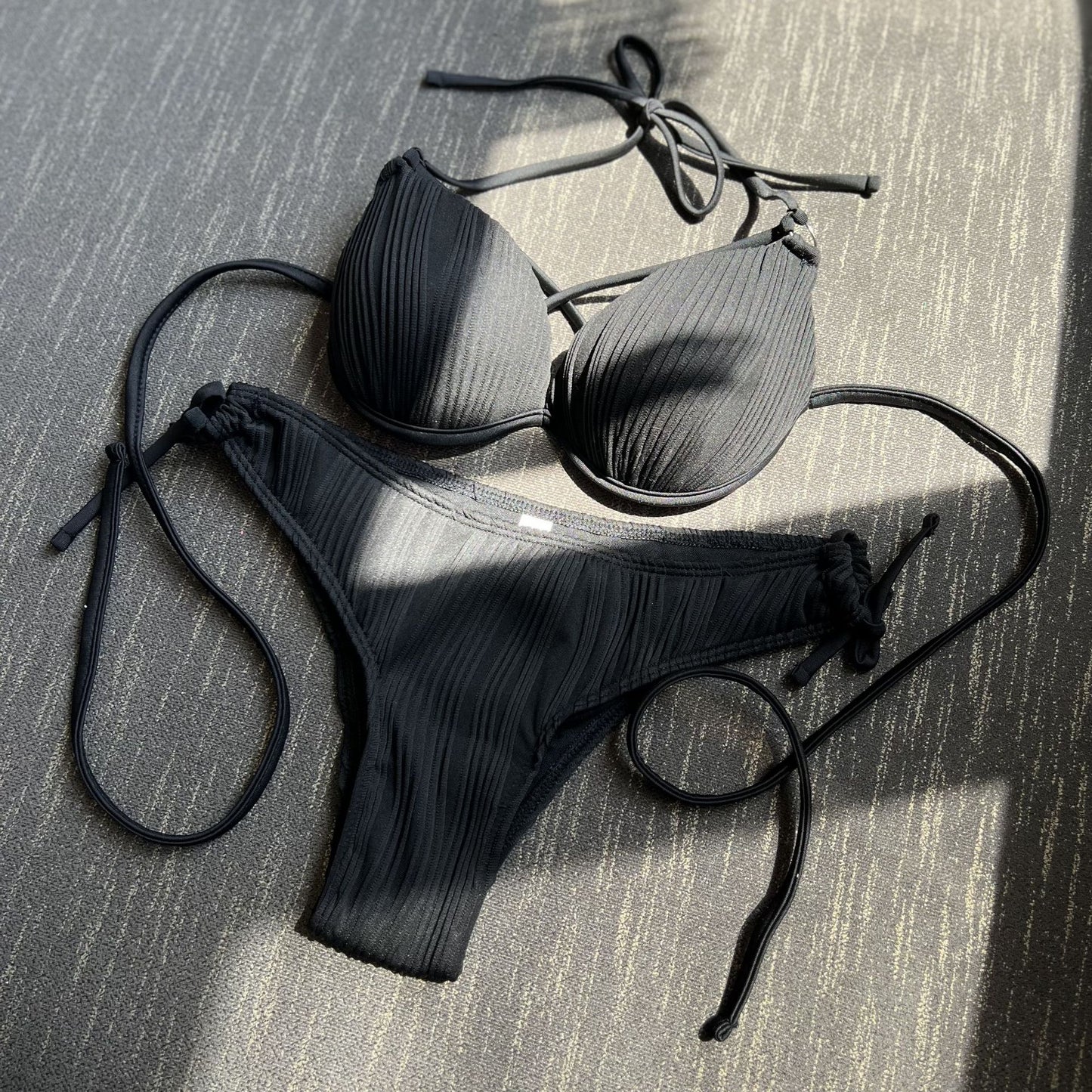 Drawstring Tie Bikini with Hard Cup Support and Textured Fabric | noémi