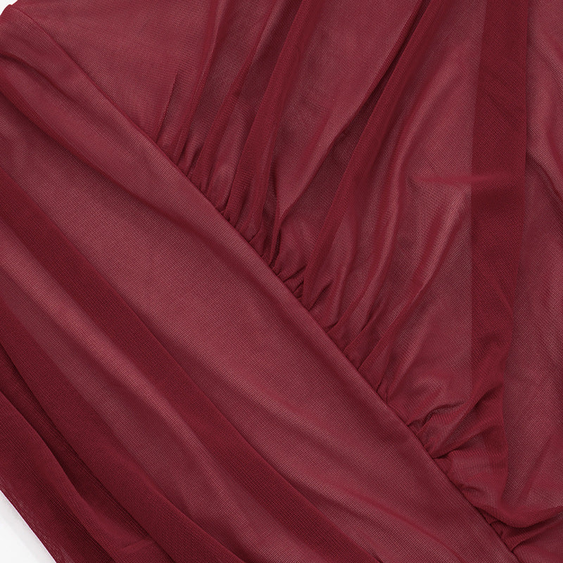 Womens One Shoulder Mesh Pleated Crop Top | Ruched Bodycon Fit, Cinched Waist | noémi