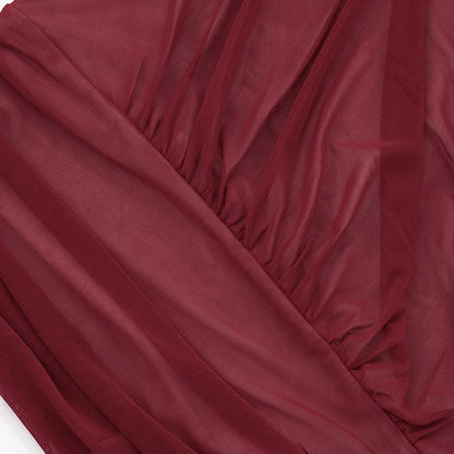 Womens One Shoulder Mesh Pleated Crop Top | Ruched Bodycon Fit, Cinched Waist | noémi