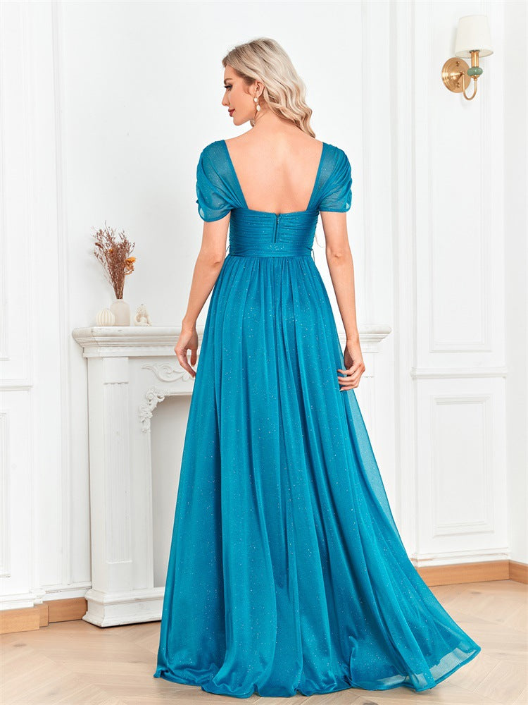 Square Neck Tulle Dress with Fitted Waist and Short Sleeves | noémi