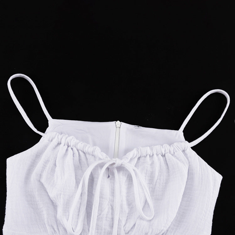 White Ruched Bust Mini Dress | Summer Spaghetti Strap Flowy Skater Fit | noémi