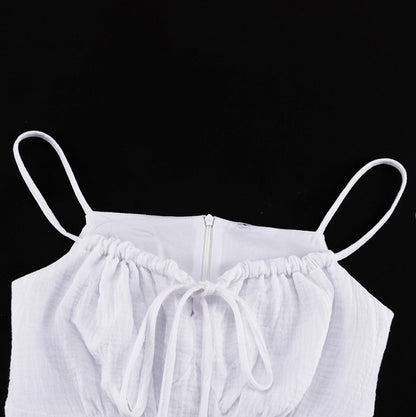 White Ruched Bust Mini Dress | Summer Spaghetti Strap Flowy Skater Fit | noémi