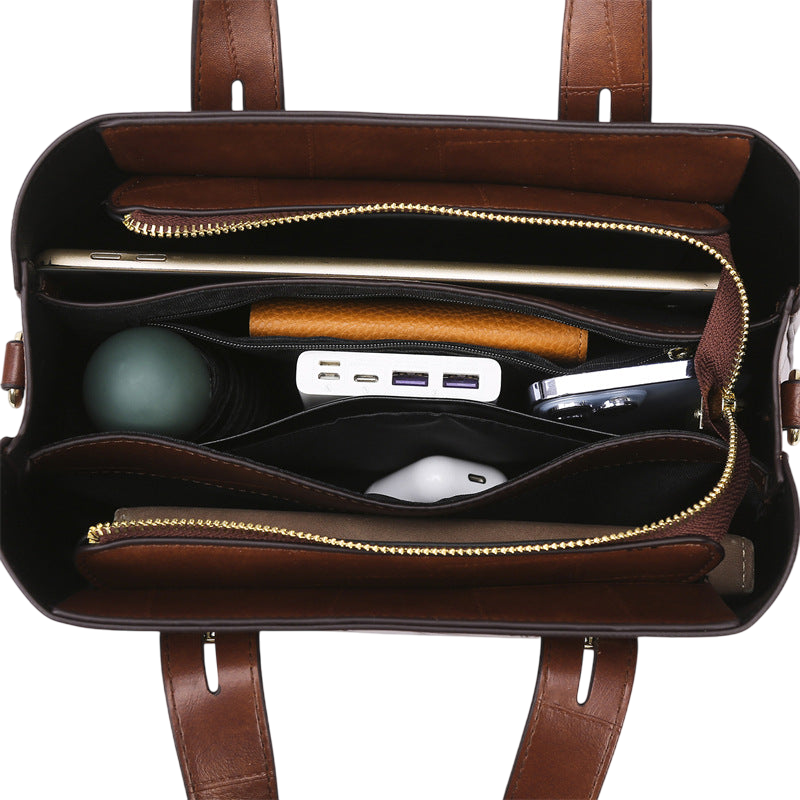 Burgundy Patchwork Leather Tote Bag – Large Office Shoulder Bag | noémi