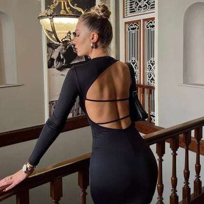 Slim Fit Backless Dress | Round Neck Hip Hugging | noémi