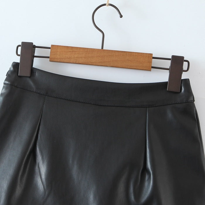 Faux Leather Mini Skirt | Black HighWaist Fit with Side Slit | noémi