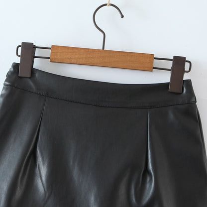 Faux Leather Mini Skirt | Black HighWaist Fit with Side Slit | noémi