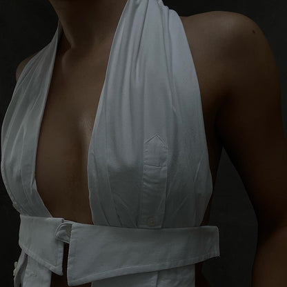 Womens Halter Neck Backless Cutout Slim Fit Crop Top Vest | noémi