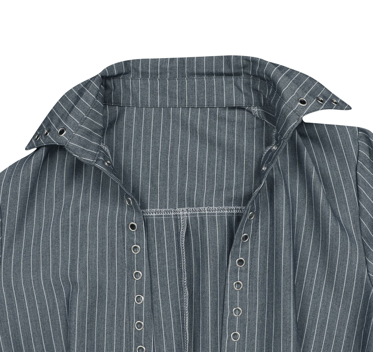 Womens Striped Lace Up Shirt & Shorts Set | Casual Long Sleeve Collared Top & High Waist Shorts | noémi