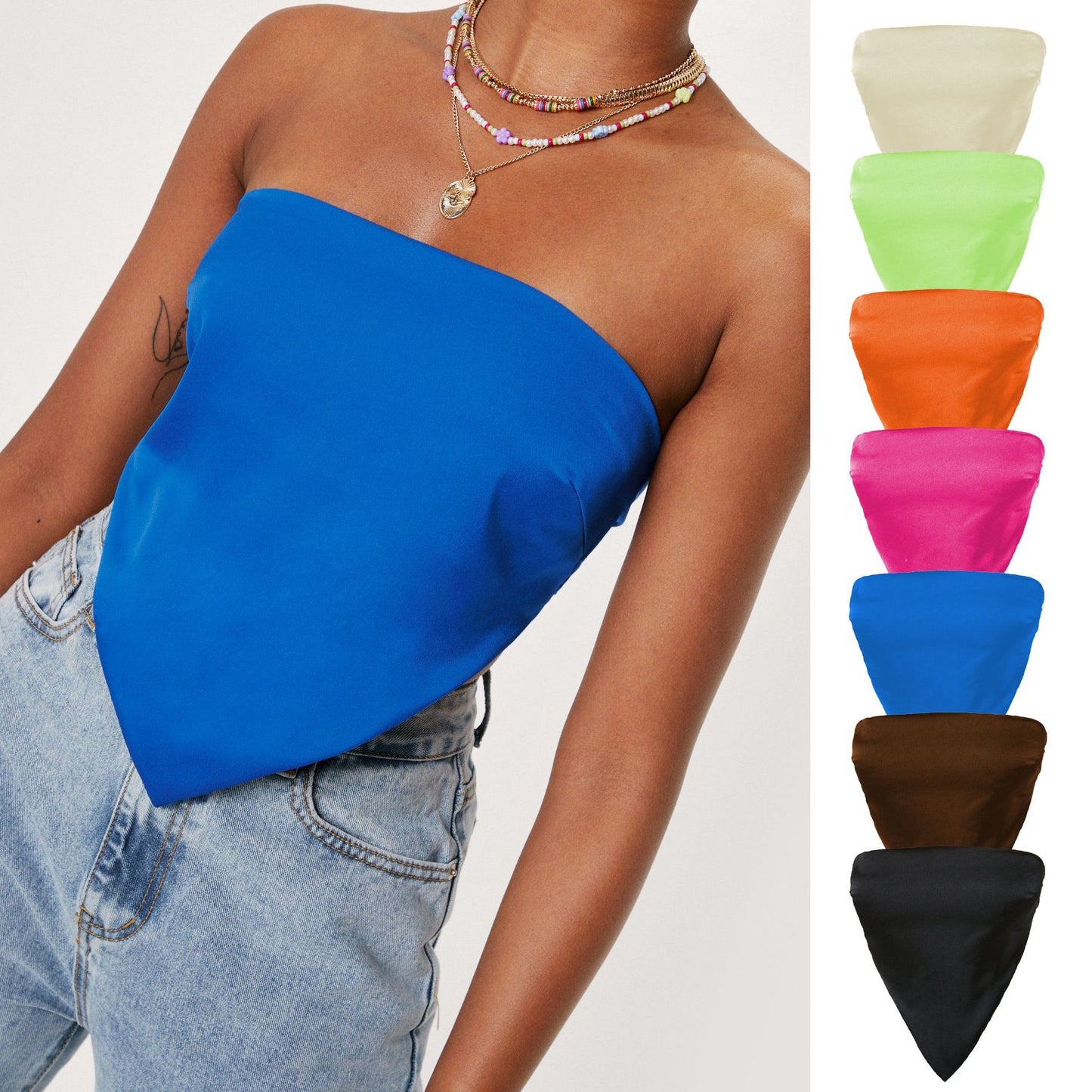Back Lace Up Satin Crop Top | Triangular Hanky Hem Binder for Women | noémi