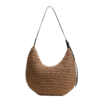 Asymmetric Straw Shoulder Bag – Woven Vacation Beach Tote | noémi