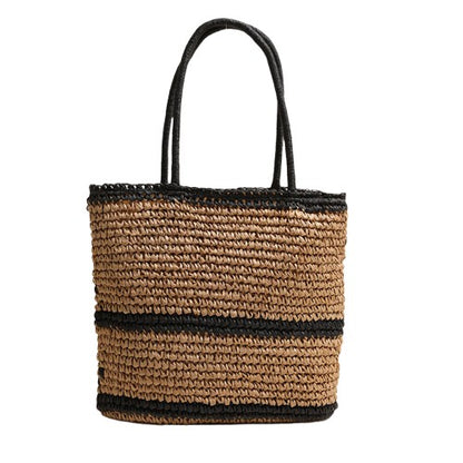 Black Rhombus Straw Shoulder Bag – Boho Woven Tote | noémi