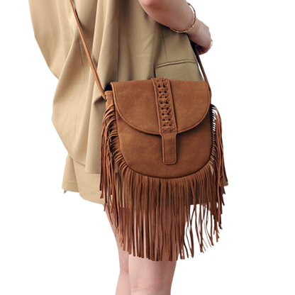 Boho Semi‑Circle Woven Straw & Soft Leather Shoulder Bag – Tassel Tote | noémi
