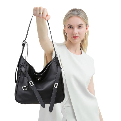 Black Faux-Leather Under-Arm Shoulder Bag – Large-Capacity Office Tote | noémi