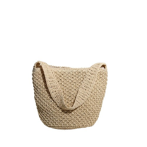 Brown Hand‑Woven Straw Bucket Bag – Seaside Vacation Beach Tote | noémi