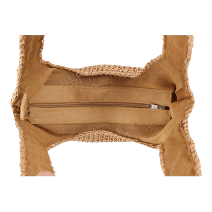 Beige Mori‑Style Straw Shoulder Tote – Large-Capacity Beach & Leisure Bag | noémi