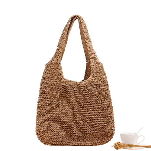 Beige Mori‑Style Straw Shoulder Tote – Large-Capacity Beach & Leisure Bag | noémi